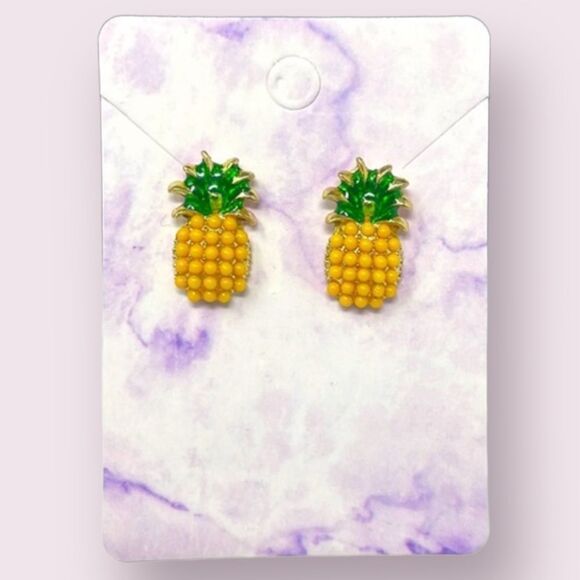 Yellow Pineapple Post Studs Earrings - Picture 1 of 6